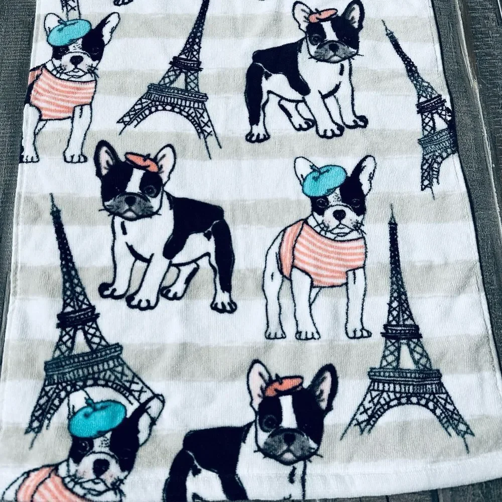 Frenchie Dog Paris Beret Eiffel Tower Dogs Hand Towels Set